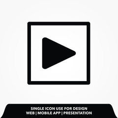 play button square icon. flat style
