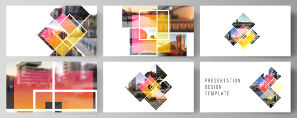 The minimalistic abstract vector illustration of the editable layout of the presentation slides design business templates. Creative trendy style mockups, blue color trendy design backgrounds.