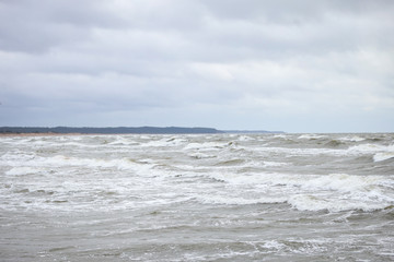 Baltic sea waves on a cold and stormy winter day.