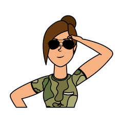 young woman with military clothes character