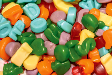 Multi-colored chewing marmalade candies in bulk