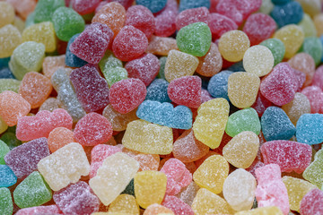 Multi-colored chewing marmalade candies in bulk