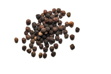 Dried black pepper peas Isolated on a white background.