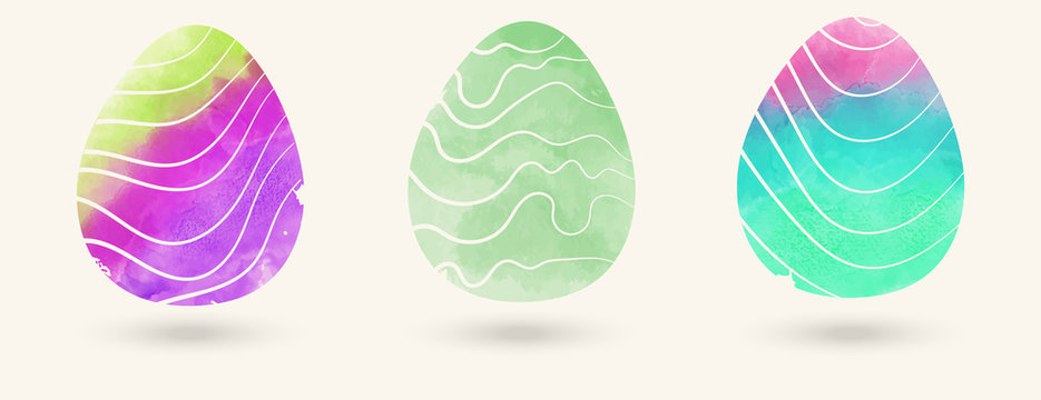 Watercolor color easter eggs set. Vector illustration