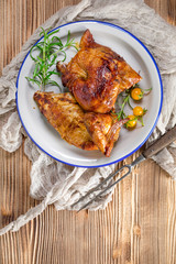 Chicken quarters baked.