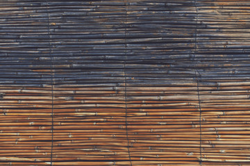 Knitted wall of reed stalks in gradient colors