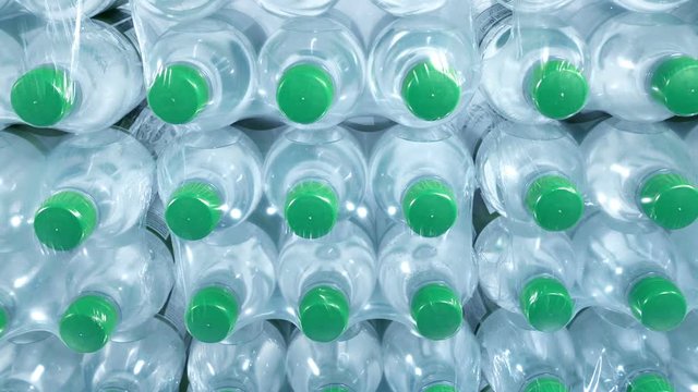 Bottled Water Packs Stacked In Factory