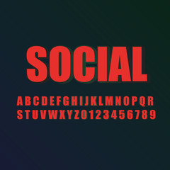 3d vector red font alphabet and numbers, social word design