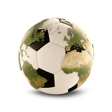 soccer ball. world map overlay 3d-illustration. elements of this image furnished by NASA