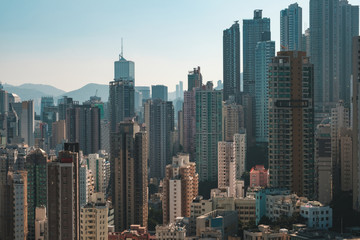 Fototapeta na wymiar HongKong city skyline, skyscraper buildings of Hong Kong Island