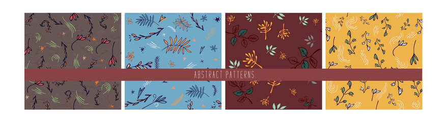 Seamless vector floral pattern set. hand drawn doodles flowers. Abstract background. Design concept for valentine day, fabric design, textile print, wrapping paper
