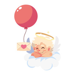 cute cupid angel holding a love letter in white background