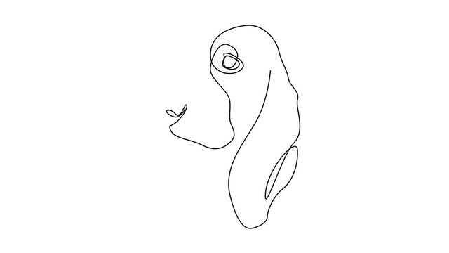 Self drawing simple animation of single continuous one line drawing Basset Hound. Dog head drawing by hand, black lines on a white background. The concept of wildlife, pets, veterinary.