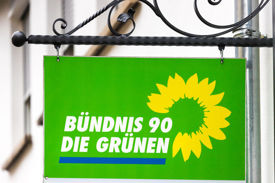 bad hersfeld, hesse/germany - 18 11 2019: german party die grünen sign in bad hersfeld germany