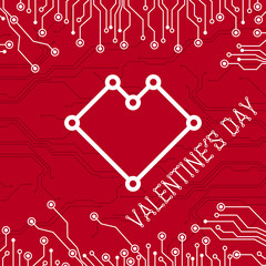 Happy Valentine's day Abstract Technology. Colorful abstract technology heart. Abstract electronic circuit board. Valentines day on red background. All in a single layer. Vector illustration.