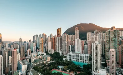 Foto op Plexiglas city skyline, skyscraper buildings of Hong Kong Island © hanohiki