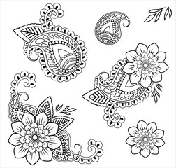 Decorative, it is black a white pattern with the image of flowers, leaves and curls
