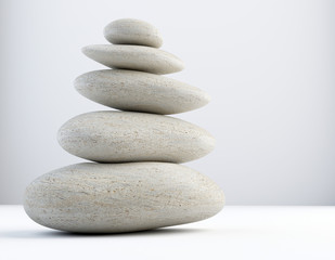 Obraz na płótnie Canvas stack of white balanced zen spa stones isolated. white background. 3d illustraton