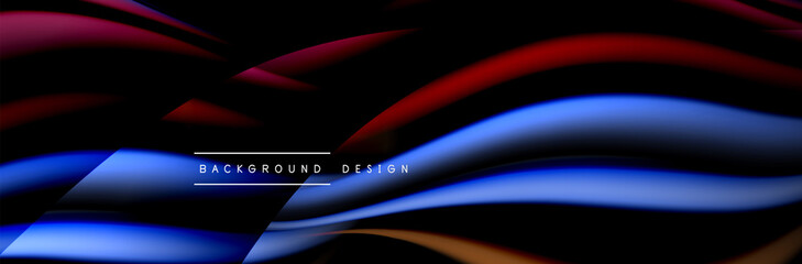 Сolorful flow poster. Wave liquid lines and shapes in black color background. Vector Illustration