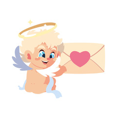 cute cupid angel holding a love letter in white background