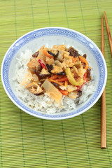 poulet sauce soja et légume et riz