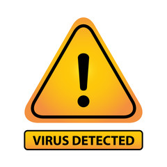 Yellow warning sign with exclamation point and the words virus detected
