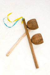 Agogo - traditional music instrument used in capoeira. Home made instrument.