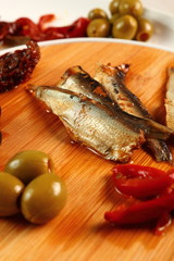 Canned Sardines and Vegetables. Appetizer series.
