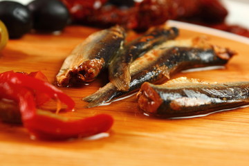 Canned Sardines and Vegetables. Appetizer series.