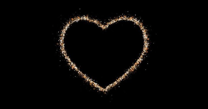 Gold heart glitter loop. Sparkling particles in the shape of a sign of love.