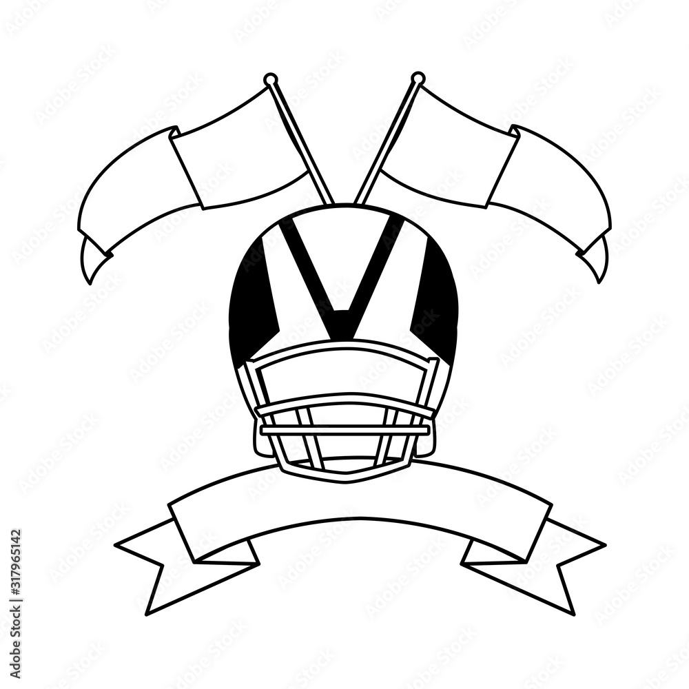 Wall mural american football helmet with ribbon on white background