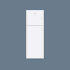 Refrigerator home household white and navy background. Fridge as an element of kitchen interior design.Vector flat illustration