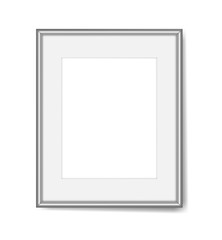 Modern metal picture or photo frame, realistic vector illustration. Empty wall poster, mockup