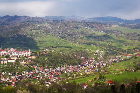Small Town in Mountains. Island Beskids. Limanowa, Poland.