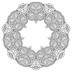 Geometric Mandala. Decorative vector element. Design, Mosaic of a vector kaleidoscope. Diwali celebration. A traditional Indian symbol. Arabesque Vector Coloring page, Coloring book. Contour.