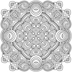 Geometric design Square, Mosaic of a vector kaleidoscope. Diwali celebration. A traditional Indian symbol. Arabesque Vector Coloring page, Coloring book. Contour.
