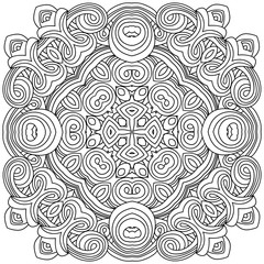Geometric design Square, Mosaic of a vector kaleidoscope. Diwali celebration. A traditional Indian symbol. Arabesque Vector Coloring page, Coloring book. Contour.