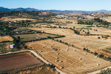 Fototapeta premium Field with bales in Cyprus