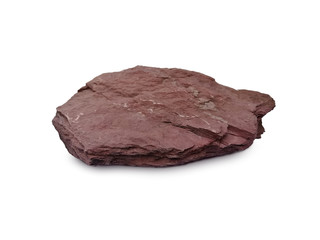Shale stone on a white background. There is noise and grain caused by the texture of stone. Shale is a fine-grained, clastic sedimentary rock that is a mixture of clay minerals.