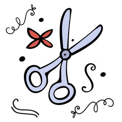 Scissors vector illustration, scissors hair. Cartoon vector Doodle elements