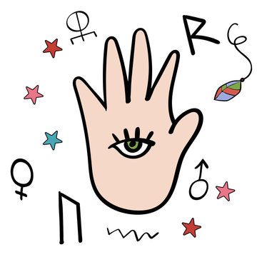 recommend clip art: Vector illustration of open hand Mysticism. Vector illustration, illustration isolated.