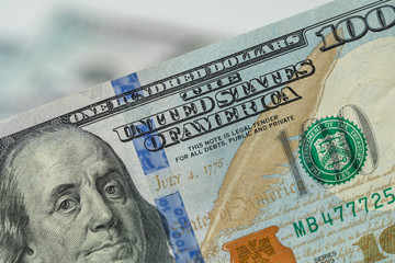 American Dollars Cash Money background. United States 100 dollar bills. One hundred American...