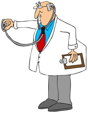 recommend clip art: Doctor in a lab coat using a stethoscope