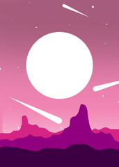 Obraz premium Flat landscape pink , autumn , desert night , desert sun , mountain aesthetic , cold for background wallpaper and texture
