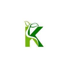 Combination of green leaf and initial letters K logo design vectors