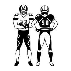 men players american football on white background