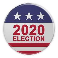 USA Politics News Badge: 2020 Election Button With US Flag, 3d illustration Isolated On White Background