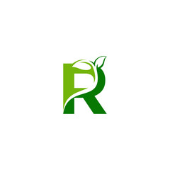 Combination of green leaf and initial letters R logo design vectors