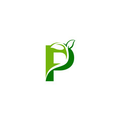 Combination of green leaf and initial letters P logo design vectors