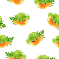 Papaya fruit watercolor illustration isolated on white background